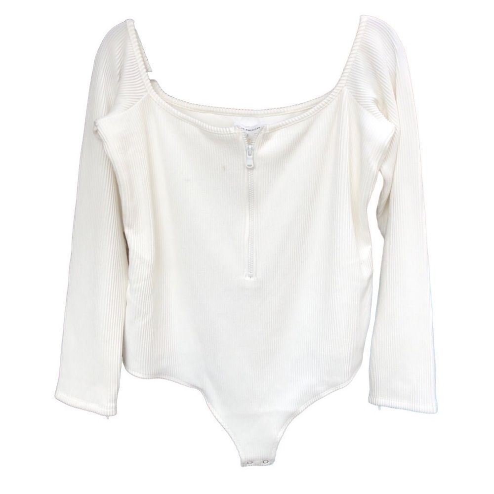 Good American | Half Zip Ribbed Bodysuit NWT Ivory - Picture 2 of 7